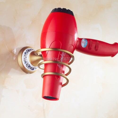Free Shipping Home Storge brass Hair dryer holder Wall shelf Ceramic Antique Copper Bronze Plated Hair Dryer Shelf Bath ZR2502
