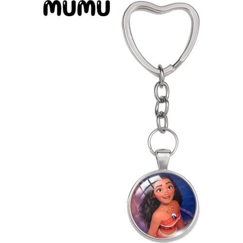 2021 New Moana Heart Keyring Princess Keychain Glass Dome Cabochon Jewelry Gifts Children
