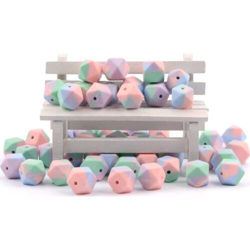 Chenkai 100PCS Silicone 14MM 17MM Hexagon Tie Dye Beads BPA Free DIY Bead Chewing Pacifier Dummy Baby Teether Chain Accessories