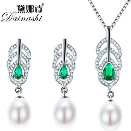Dainashi Pearl Jewelry Sets 925 Silver Freshwater Pearl Pendant Necklace With Studs Earrings Whole Set Fine Jewelry Four Color