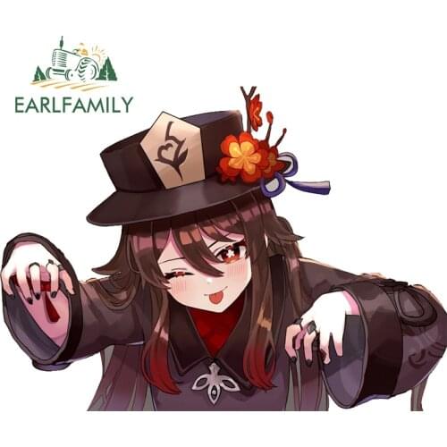 EARLFAMILY 13cm x 9.4cm for Genshin Impact Hu tao Hutao Car Assessoires Stickers Vinyl DIY Decal Air Conditioner Sunscreen Decor