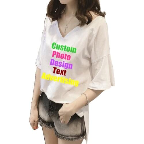 2018 Punk Hip Hop Double V Neck strap Sexy Women T-shirt Custom Logo Text Photo Printed Female T shirt Oversized 4XL 3XL Tops