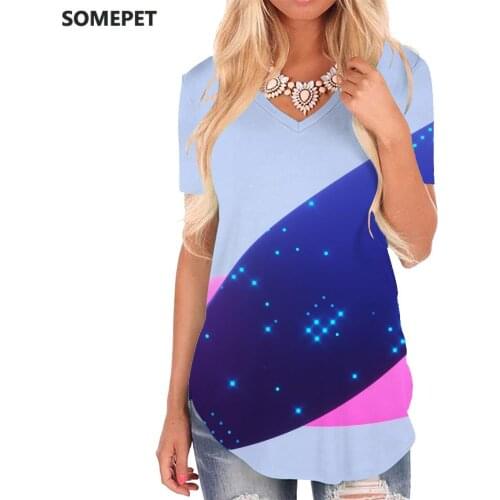 SOMEPET Geometry T Shirt Women Abstract Tshirts Printed Pattern V-neck Tshirt Cool Funny T shirts Womens Clothing Fashion Loose