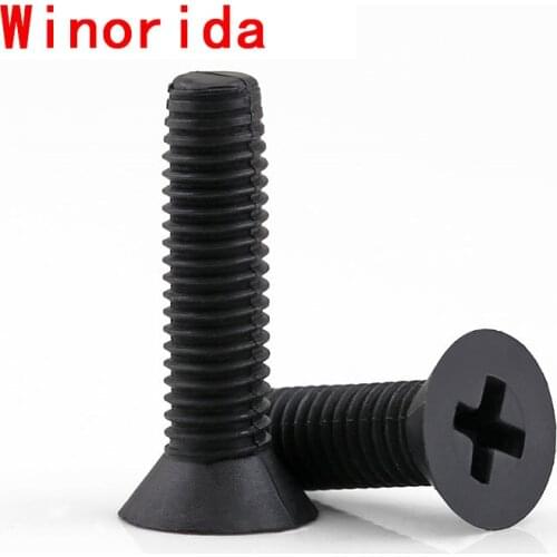 GB819KM Black Cross Countersunk Nylon Machine Screw Cross Flat Head Plastic Screws M2.5M3M4M5M6 50Pcs