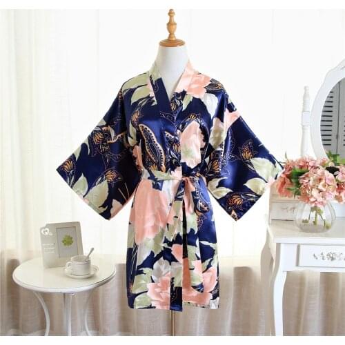 Loose Print Women Satin Robe Bride Bridesmaid Dressing Gown Sexy Soft Kimono Bathrobe Mini Home Dress Summer New Cardigan Nighty
