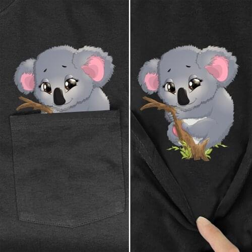 CLOOCL Cotton T-Shirt Pocket Cute Australian Koala 3D Printed TShirt Casual Hip Hop Short Sleeve Black Cotton Tops Drop Shipping