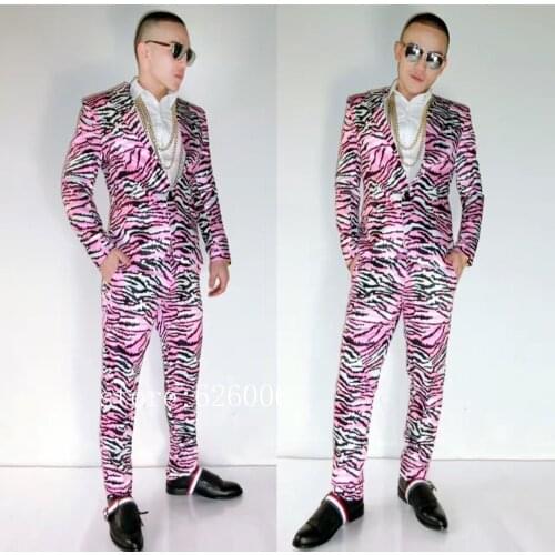 Personality Mens Fashion Zebra blazer Printed Suit Costumes Nightclub Male DJ dragon GD styles male singer suits