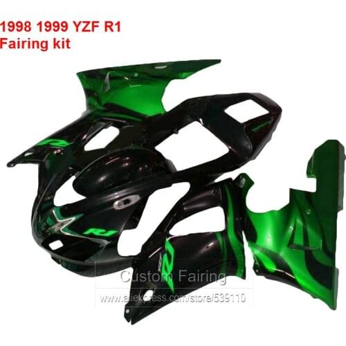 Moto Fairing kit For YAMAHA YZF R1 98 99 ( Black & Green ) yzfr1 1998 1999 Fairings free custom HY62