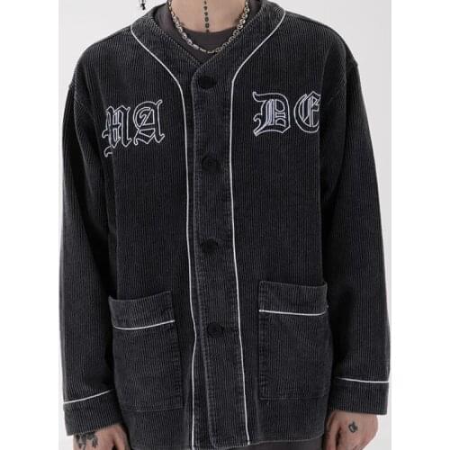 Harajuku Retro Coat Couple Outfit Letter Embroidery Corduroy Round Neck Jacket Japanese Winter Jackets Mens Fashion Kimono Tops