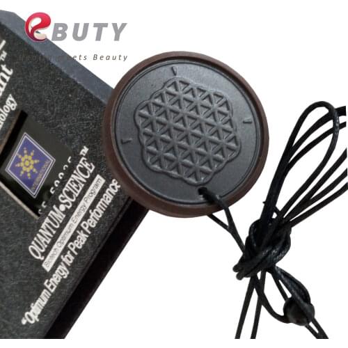 10pcs Quantum Scalar Energy Pendant With Brown Rubber Protector Science Ions Charm Flower of Life Design With Nano Card and Rope