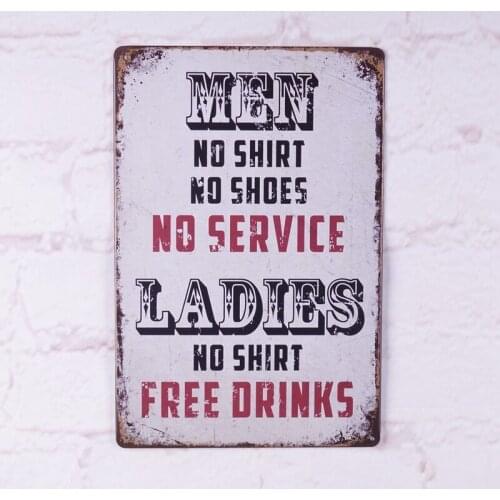 No Service Free Drinks Metal Tin Sign Retro Bar Home Pub Wall Decor