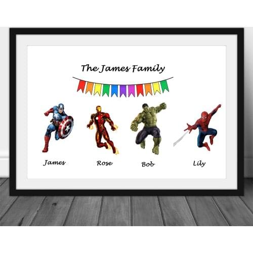Customize The Names of Family Members To Decorate The Living Room on The Marvel Superhero Disney Mickey Mouse Canvas Poster