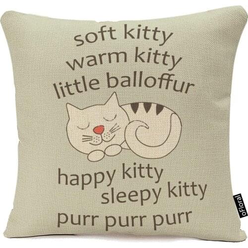 OFloral Fashion Cat Pillow Case Sofa Waist Throw Cushion Cover Home Decor Cotton Linen Throw Pillow Cover 18x18 Inch
