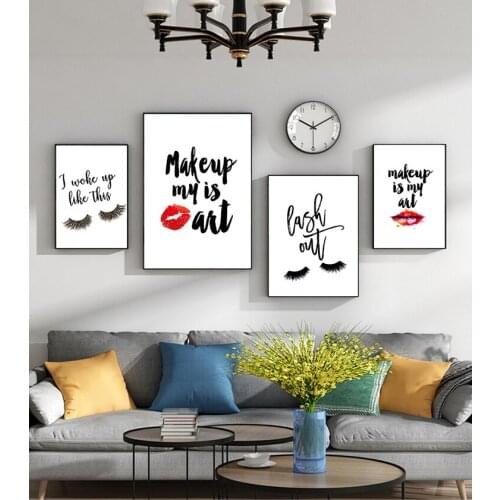 Posters Wall Picture For Living Room No Frame Fashion Canvas Art Beauty Makeup Girl Painting Red Lip Poster Eyelash Decor