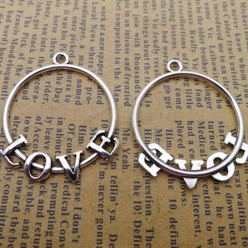 RAINXTAR Fashion Alloy LOVE Circle Charms For Earrings Making 30*35mm 10pcs AAC462