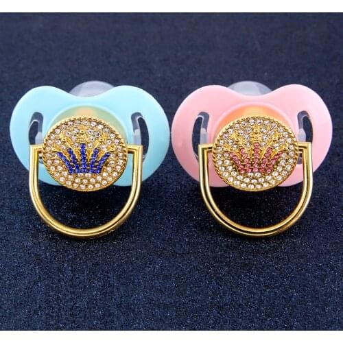 Luxury Bling Blue Pink Rhinestones Chupeta Princess Crown Baby Pacifier Lollipop Elegant Infant Dummy Cocka Unique Shower Gift