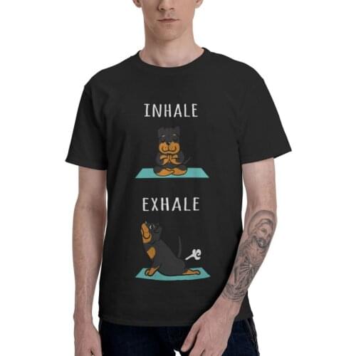 Rottweiler Yoga Inhale Exhale T-shirt Men Fashion T Shirt Short Sleeve Cotton German Metzgerhund Dog Lover Tshirt Cool Tee Tops