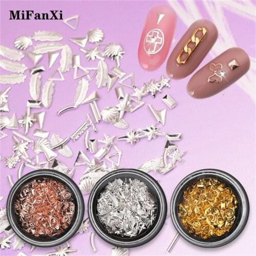 Rose Gold Rivet Nail Studs 3D Nail Art Decoration Gold Circle Star Round Square Triangle Cross Mixed Accessories in Box for DIY