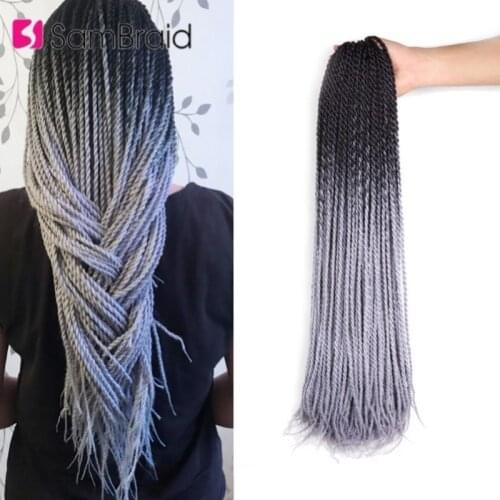 SAMBRAID Senegalese Twist Hair Crochet Braids Synthetic Braiding Hair Extensions 24 Inch 30 Roots/pack Afro Crotchet Ombre Hair