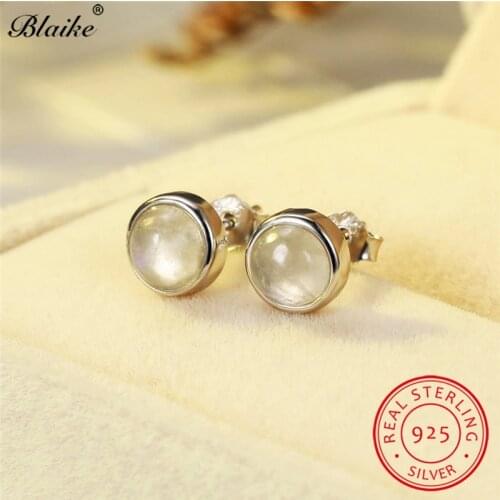 Clear Moonstone Earrings 925 Sterling Silver Round Opal Stud Earrings For Women Men Minimalist Double Earings Wedding Jewelry