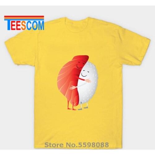Cute Sushi Hug T-shirt Japan Anime Fish Hugging Rice T Shirt Custom Short Sleeve Kawaii Family Tshirt Crazy Salmon Sushi Hug Tee