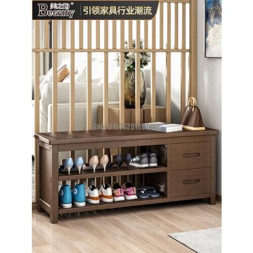 Household Shoe Changing Stool Simple Door Nordic Solid Wood Shoe Rack Simple Door Storage Cabinet Long Shoe Wearing Stool