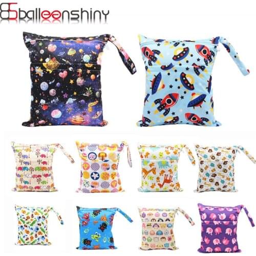 Balleenshiny Wet Dry Bag With Two Zippered For Baby Diapers Nappies Waterproof Reusable 36cmx30cm Baby Diaper Bag Organizer
