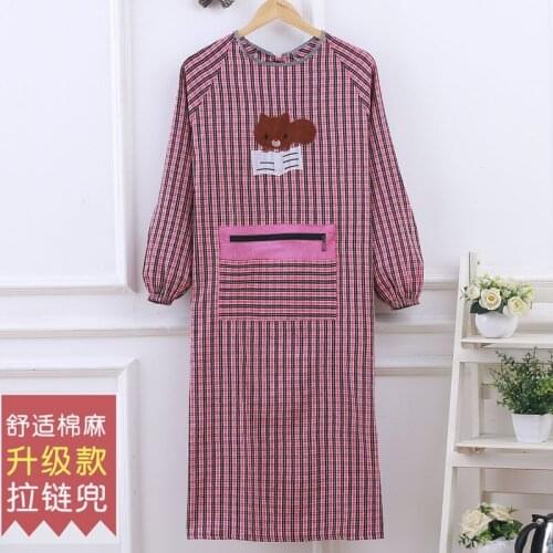 Zipper pocket long sleeve cotton smock men and women lengthened autumn and winter fashion apron with sleeves