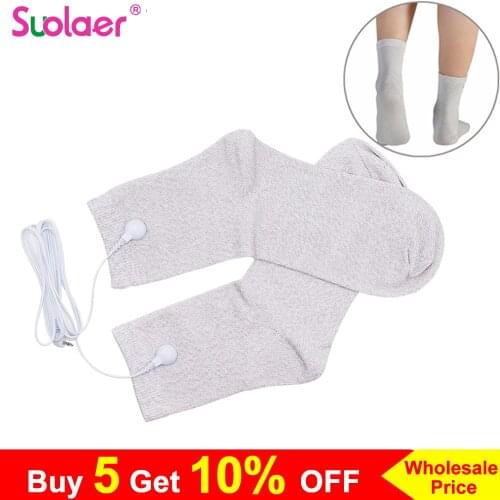Health Care 1 Pair Electrical Stimulator Conductive Fiber Electrode Massage Socks for TENS/EMS Cable Physical Therapy Machine