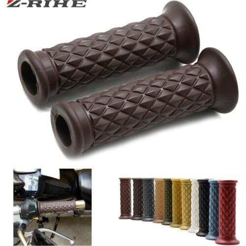 Vintage Retro Hand Grip Motorcycle Grips 7/8" 22mm Brown Diamond Handlebar Hand Grip and Bar Ends