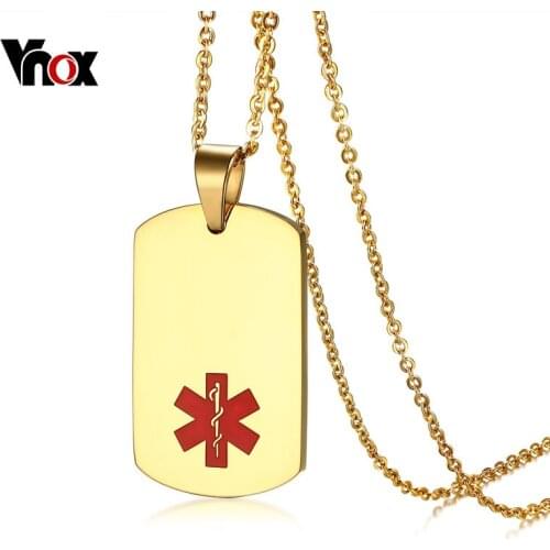 Vnox USA Customized Engraving Medical Alert Pendant Necklace for Women Men Stainless Steel Chain 20"