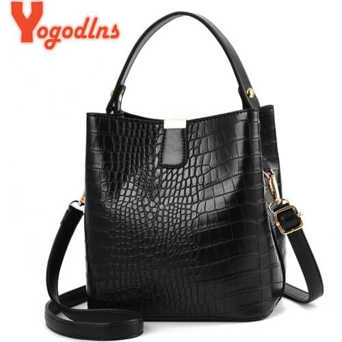 Yogodlns Retro Alligator Bucket Bags Women Crocodile Pattern Handbag Capacity Casual Crocodile Shoulder Messenger Bags Ladies