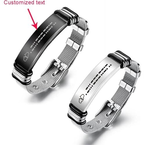 Customized DIY Morse Code Bracelet For Woman Men Mesh Stainless Steel Couple Wristband Friendship Love Jewelry