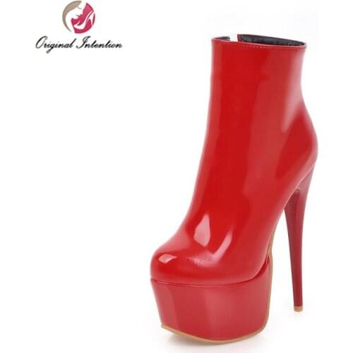 Original Intention Glitter Womens Ankle Shoes Woman Sexy Platform High Heels Winter Boots Black White Red Shoes Bottines Femme