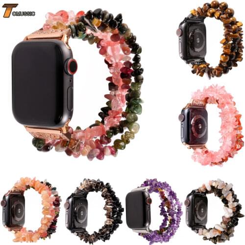 Women Crystal Bracelet For Apple Watch Band Series 1 2 3 4 5 Agate Stretch Gemstone Bracelet 38mm 40mm 42mm 44mm Strap Wristband