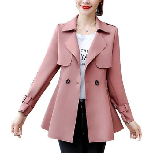 Womens Trench Coat Spring Windbreaker Outerwear Fashion Solid Color Slim Trench Female Short Office Lady Coats Pink Khaki Coat