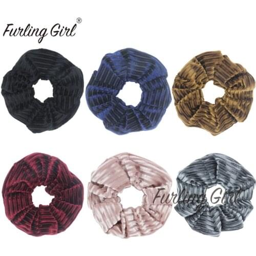 Furling Girl 1 PC Strips Velvet Hair Scrunchies Womens Elastic Hair Bands Hair Ponytail Holder Solid Color Hair Accessories
