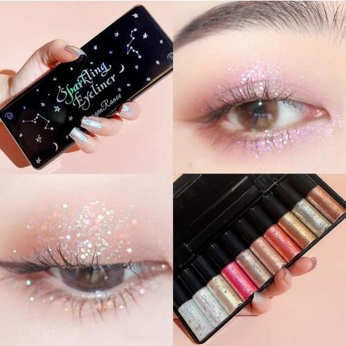 10 Colors Glitter Liquid Eyeliner, Diamond Glitter Eyeshadow, Waterproof Glitter Makeup Liquid Eyeliner Eyeshadow, Eye Cosmetics