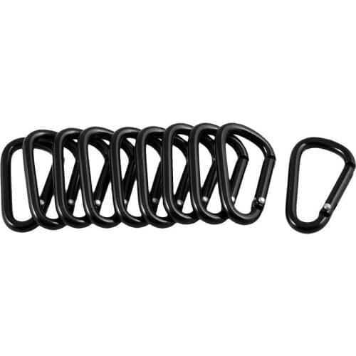 10pcs Black Aluminum Alloy D Carabiner Outdoor Spring Snap Clip Hooks Keychain for Climbing Camping Hiking
