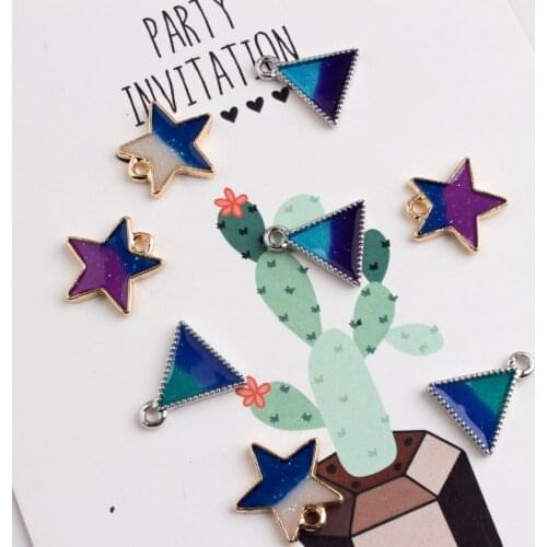 Trendy 10PCS Two-color Star triangle Shape Enamel Charms Fit Bracelet Necklace Pendant For Women Gift Jewelry Making DIY Craft