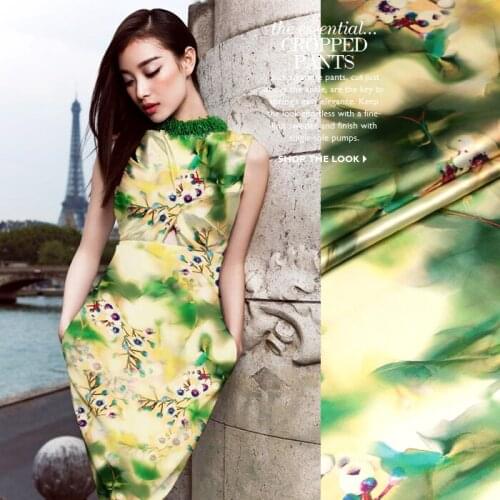 118cm wide 19mm 93% silk & 7% spandex yellow green silk satin fabric for dress shirt clothes