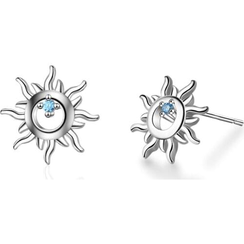 925 Sterling Silver Crystal Sunflower Charm Stud Earrings For Women Girls Wedding Party Jewelry Pendientes eh921