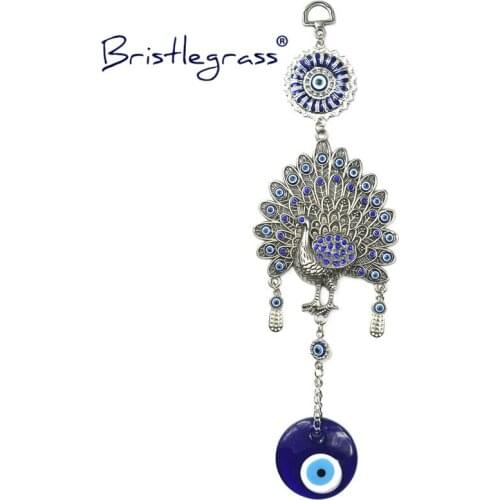 BRISTLEGRASS Turkish Blue Evil Eye Rhinestone Peacock Amulet Lucky Charm Wall Hanging Pendant Pendulum Blessing Protection Decor