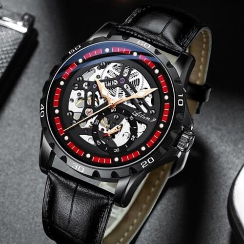 AILANG New 30M Waterproof Automatic Mechanical Watch Hollow Men Silicone Band Spiral Crown Watches Luminous Business 6021A