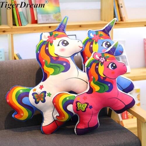 Cartoon Rainbow Unicorn Cushion PP Cotton Horse Plush Toys Soft Stuffed Animals Doll Horse Sleeping Pillows For Birthday Gifts
