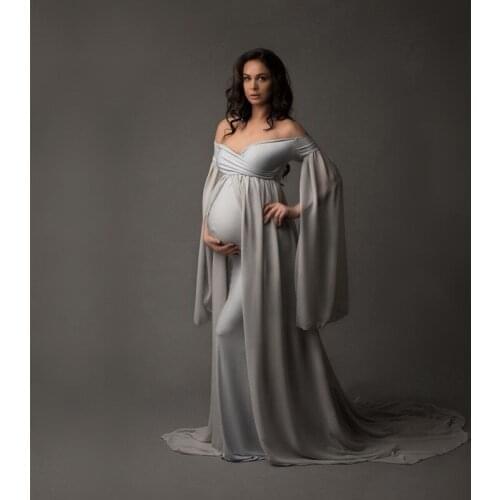 Baby Shower Long Dresses With Cape Fitting Maternity Maxi Gown For Photo Shoot Pregnancy Photography Jersey Stretchy Dress