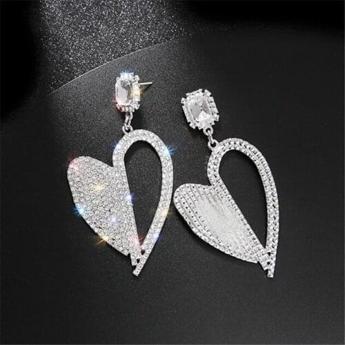 FYUAN Shine Heart Crystal Drop Earrings for Women Geometric Rhinestone Earrings Fashion Party Statement Jewelry Gifts