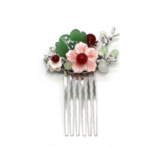 Ethnic Pink Bridal Floral Hair Comb Vintage Branch Hair Clip Headdress Ethnic Multicolor Headpiece Female Jewelry Women Gift