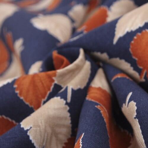 HLQON 100% cotton sateen stretch blue Fallen leaves fabric for sewing women clothing upholstery tissue wedding dress