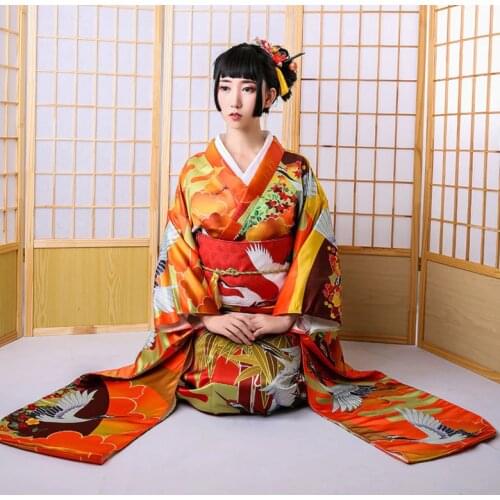 National Japanese Kimono Yukata With Obi Women Cosplay Clothes Classic Stage Performance Costume Traditional evening dress D9010